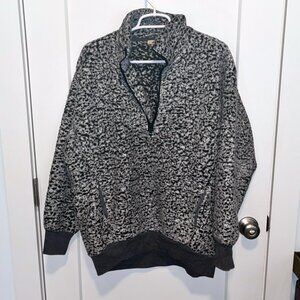 Express One Eleven Oversized Quarter-Zip Sherpa Fleece, Gray & Black, Medium